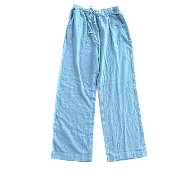 Abercrombie & Fitch Blue Linen Wide Leg High Rise Drawstring Linen Pants Small - Picture 2 of 9